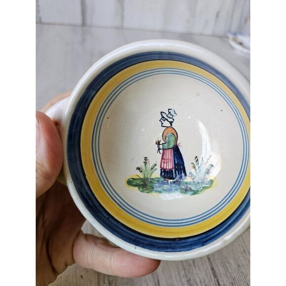 Vintage France pottery bowl Lady flowers‎ - Picture 2 of 10